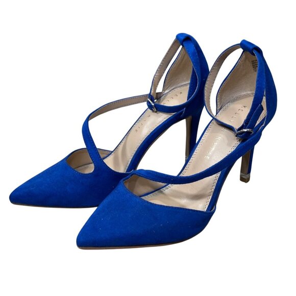 Kelly & Katie Heels Blue Suede Ankle Strap Sevama 7 M 4" - Picture 4 of 11